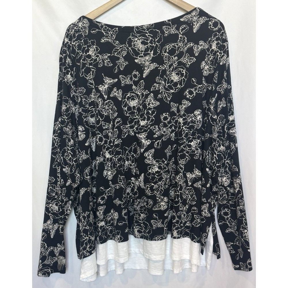 J Jill Floral‎ Casual Top Size 4X Layered Butterfly Stretch Comfort Relax Travel - Picture 8 of 12